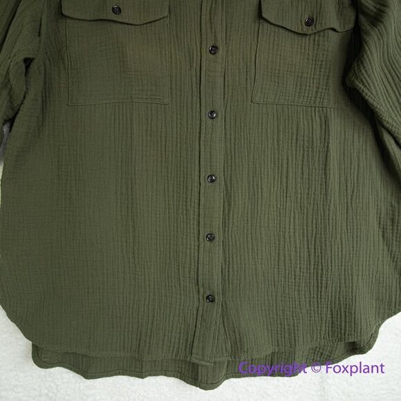 New! Madewell Lightspun Flap Pocket Oversized Ex-Boyfriend Shirt  green, size 1X - Picture 15 of 16